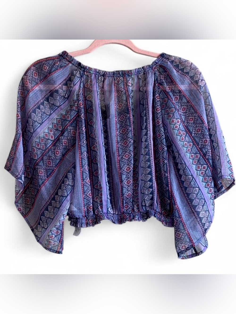 Boho Purple Printed Peasant Top with Tassel Tie NWT size Medium - Picture 2 of 3